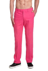 Cotton Men's Dress Pants Trousers Flat Front Slacks Hot Pink