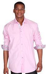 Men's Pink 60% Cotton 40% POLY Shirt Solid Color Double Collar