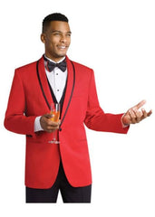 Men'S Red Formal Attire Dinner Jacket Suit And Black Lapel + Black Pants Fashion Tuxedo For Men - Red Tuxedo