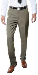 Men's Tan Classic Regular Fit Business Flat Front Dress Pants