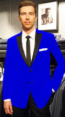 Velvet Velour Formal Sport Coat Two Tone Trimming Notch Collar Royal Blue Men'S Blazer