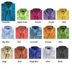 Classic Satin Set w/ tie And Handkerchief Multi-color Men's Dress Shirt