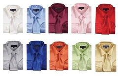 Fashion Shiny Satin Dress Shirt Set w/ Tie And Handkerchief Multi-color Men's Dress Shirt