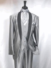 Men'S Two Toned Tuxedo Trimmed Jacket And Suit Silver Grey