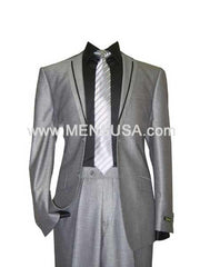 Men'S Gray Silver Grey Tux ~ Black Lapel Suit