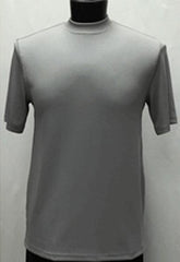 Men's Silver Classy Mock Neck Shiny Short Sleeve Stylish Shirt