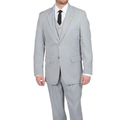 Mens Three Piece Suit - Vested Suit Mens Silver Gray ~ Grey Two-Button Vested 3 Piece Suit