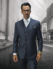 Men's Statement Suits Clothing Confidence Plaid Grey 2 Button Fine Brands Best Italian Style Cut Suits