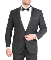 Slim Fit Tuxedo Single Button Stripe Lapel Black Skinny Tapered Fit