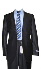 1 Button Peak Lapel Dark Navy Sharkskin Wool Blend Flat Front Fitted Suit