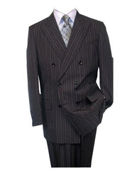 Pinstripe ~ Stripe Pattern Men's Charcoal Double Breasted Wool Peak Lapel Stripe Suit