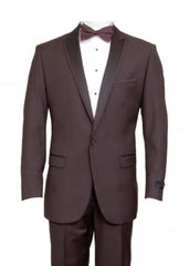 Men'S Brown 1 Cover Button Front Closure Slim Fit Suit Peak Lapel Tuxedo Suit - Wide Lapel Tuxedo