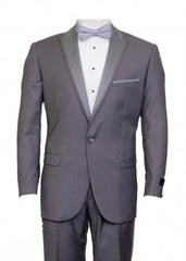 Men'S Mid Gray 1 Cover Button Front Closure Slim Fit Suit Peak Lapel Tuxedo Suit - Wide Lapel Tuxedo