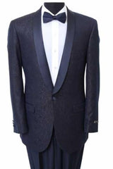 Men's Navy Slim Fit Sport Coat Satin Trim Suit