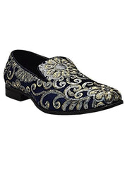 Men'S Gold & Silver Embroidered Design Smoker Blue Dress Glitter ~ Sparkly Shoes Sequin Shiny Flashy Look