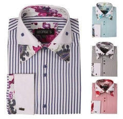 Stylish Floral Fashion Stripe 4 Colors Style Men'S Dress Shirt