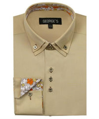 Men's Tan 60% Cotton 40% POLY Shirt Solid Color Double Collar