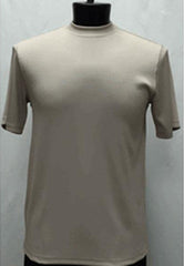 Men's Classy Mock Neck Shiny Short Sleeve Stylish Tan Shirt