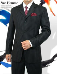 Cheap Priced Dress Suit Sale 3 Button Black Pinstripe