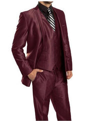 Men's  Sharkskin Burgundy ~ Wine ~ Maroon Suit vested Cheap Priced Business Suits