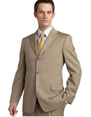 Tan - Beige/Bronze - Camel Super 140's Men's Three Buttons Style suit - 100% Percent Wool Fabric Suit - Worsted Wool Business Suit