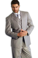 Men's Classic 3 Piece Super 150s Pleated Pants Italian Fabric 2 Button Suit Grey - Three Piece Suit