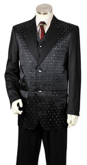 Men'S 3 Piece Designer Fashion Trimmed Two Tone Blazer/Suit/Tuxedo - Fancy Diamond Pattern Black