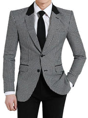 Mens Houndstooth Blazers Mens Two Button Houndstooth Checkered Designed Black ~ White Blazer