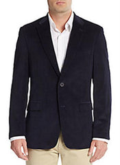 Men'S Two Button Front Regular Fit Corduroy Blazer Navy