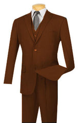 Extra Long For Tall Man Vested Three Piece Two Button Style Pinstripe Suit Brown