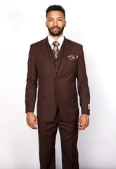 Men's Brown 5 Button Vested Suit - 100% Percent Wool Fabric Suit - Worsted Wool Business Suit