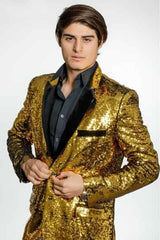 Alberto Nardoni Brand Men's Gold  Velvet Lapel 2 Button Cheap Priced Designer Fashion Dress Casual Blazer On Sale Blazer