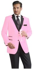 Pink Suit Two Button Party Suit & Fashion Tuxedo For Men & Blazer W/ Black  Soft Light Weight Velvet Fabric