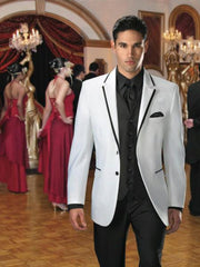 2 Button White Suit Or Fashion Tuxedo For Men & Blazer With Black Edge Trim