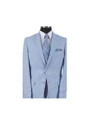 Two Button With Elbow Patch Sleeve Light Blue Men'S Linen Summer Suit Or Blazer Or Sportcoat