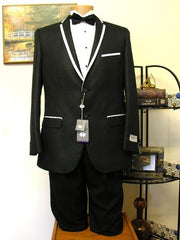 Black 2 Button Trimmed Lapel Tuxedo Jacket And Pant For Men