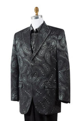 Men's 3 Piece Fashion Unique 2 Button Suits Black Paisley Blazer Looking Trimmed Pleated Pants Vested Fashion Tuxedo For Men