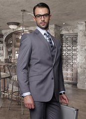 Nice 2 Button Solid Color Charcoal Men'S Suit With A Vest 3 Piece Tapered Slim Fitted Flat Front Pants