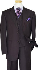 Solid Plum Eggplant Very Dark Purple W Hand-Pick Stitching Super 150'S Vested Suit - 100% Percent Wool Fabric Suit - Worsted Wool Business Suit