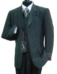 Wide Pinstripe In Charcoal Grey Vest Included Available In 2 Buttons 3 ~ Three Piece