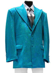 Men'S High Fashion 2 PC 2 Button Peak Lapel Jacket + Pants With Glitz Turquoise ~ Light Blue Stage Party Suit