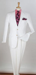 Men's 2 Piece  Two Buttons Side Vents Regular Fit Linen White Suit - Mens Linen Suit