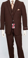 Men's Poly Poplin Brown 3 Piece  Matching Vest Dress Suit