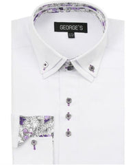 Men's White 60% Cotton 40% POLY Shirt Solid Color Double Collar