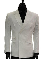 Mens Double Breasted Suits Jacket Solid White Linen Dress Casual Jacket Blazer