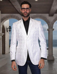 Floral Satin Shiny Flashy Silky Satin Stage Fancy Stage Party Party Dance Men'S White Woven P A I S L E Y Sport Coat / Blazer