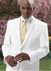 2 Button Style White Tuxedo Suit + Tux Shirt & Bow Tie With Any Color Optional Color Ve