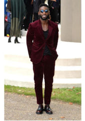 Men's Burgundy ~ Wine ~ Maroon Suit  Corduroy Suit 2 Button Style + Jacket Sport coat + Pants Burgundy Suit