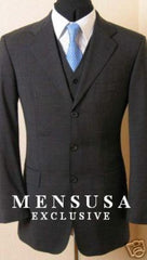 Men'S Solid Dark Charcoal Gray Vested Super 140'S Wool Vergin Marino Poly~Rayon Vented Three Buttons Style Suit