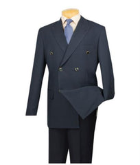 Men's Dark Navy 6 Button Men's Double Breasted Suits Jacket Blazer - Dark Blue Suit Color - Dark Blue Suit Color